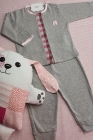 Pijama inverno cinza com estampa xadrez rosa